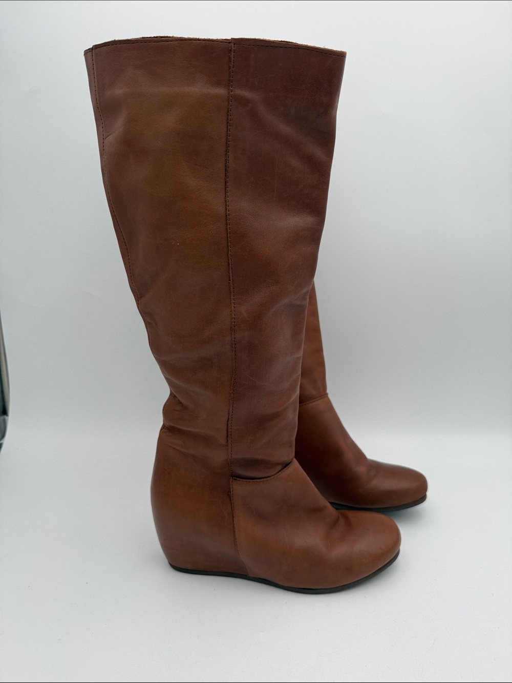 Mercanti Fiorentini leather boots tall wedge brown women 7 fall winter casual
